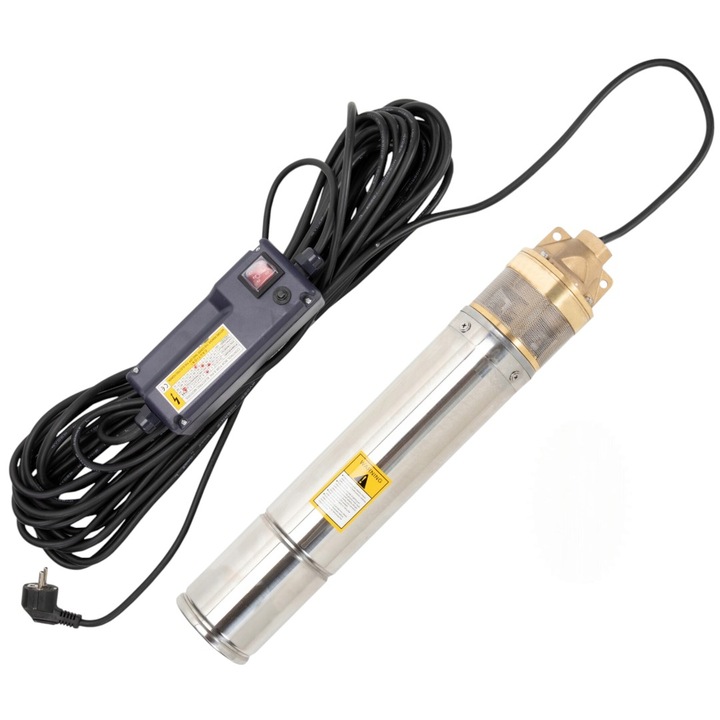 Pompa apa submersibila AQUA TECH® 4SKM-150, Sistem Premium, tripla etansare, turbine bronz, IP 68, 1.5 kw, 5000 l/h, 6 Bar, 2850 RPM, inaltime refulare 70 m, 14 kg, cablu lung 20 metri