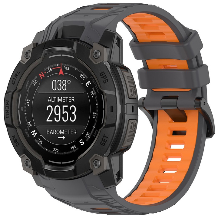 Bratara Techsuit 22mm pentru Garmin Instinct 3 45mm, gri/orange