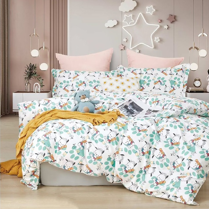 Egyszemélyes ágyneműhuzat rugalmas ágyneműhuzattal és négyzet alakú párnahuzattal, Tabas, ranforce pamut, anyagvastagság 120 g/nm, többszínű