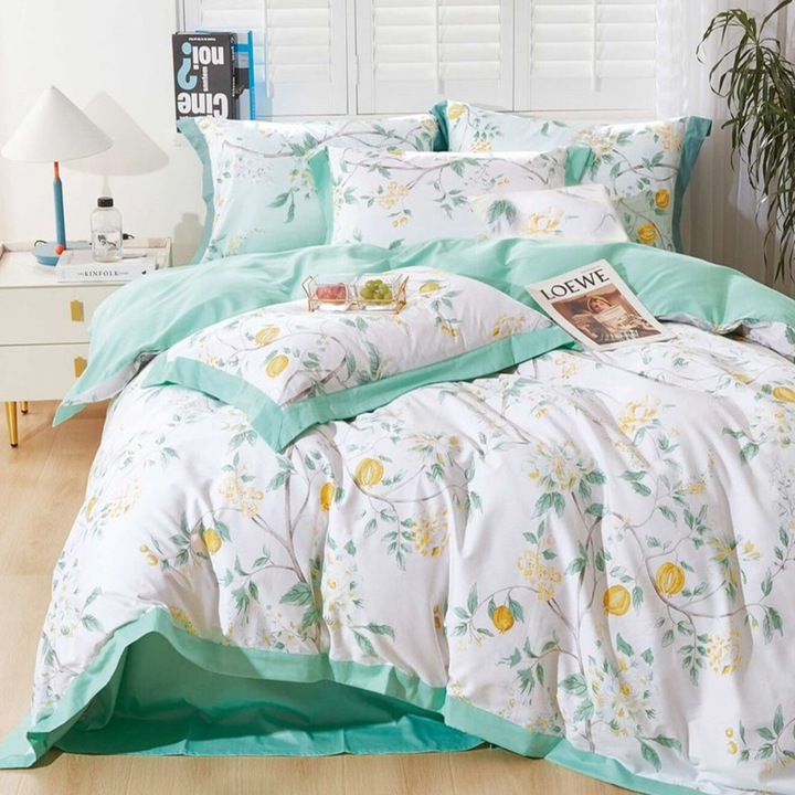 Единично спално бельо с 2 правоъгълни калъфки за възглавници, Bilma, ранфорс памук, тегло на плата 120 г/кв.м, многоцветно