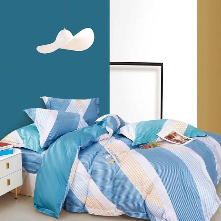 Lenjerie de pat pentru o persoana cu husa de perna dreptunghiulara, Armavir, bumbac ranforce, gramaj tesatura 120 g/mp, multicolor, 3 piese