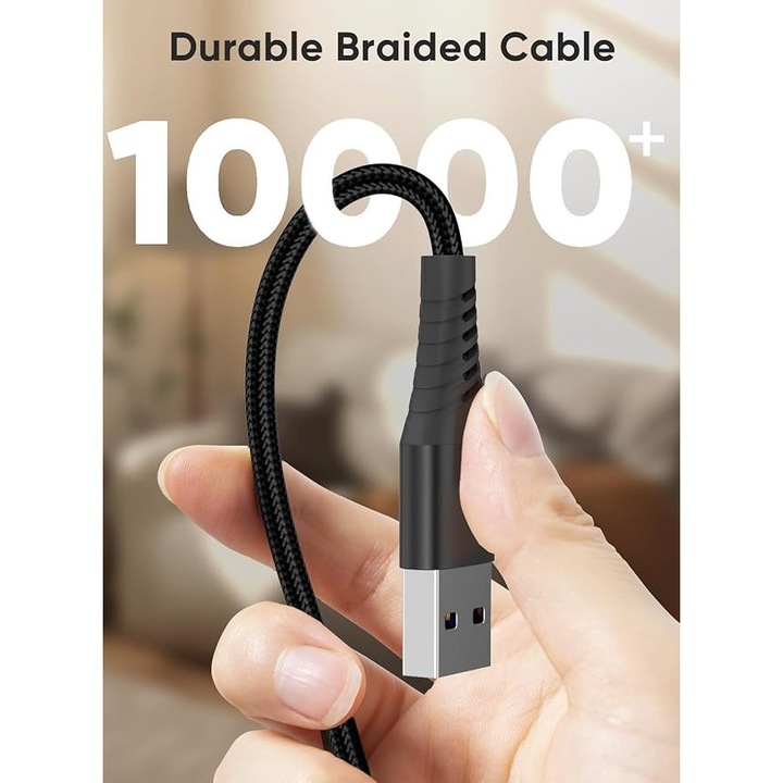 Cablu de incarcare si transfer de date, lungime 3m, USB-USBC, incarcare rapida, pentru telefon / tableta sau laptop, conector USB, conector USB-C, Fast-Charge, NEGRU, YULMI®
