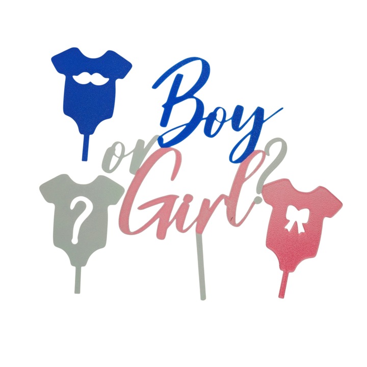 4 db-os tortadísz szett Gander Reveal, fiús vagy lányos, újrafelhasználható, 20 x 15,5 cm