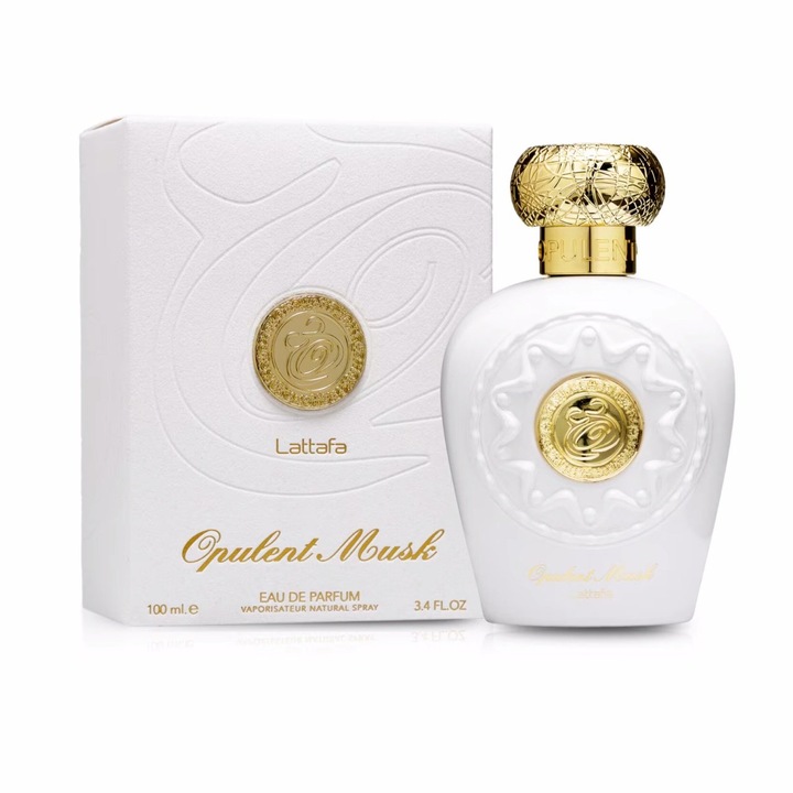 Set Apa de parfum Opulent Musk, Lattafa, Femei, 100ml cu mostra 2ml