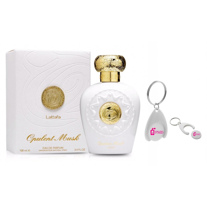 Set Apa de parfum cu Breloc Personalizat "PMD", Lattafa, Opulent Musk, 100ml