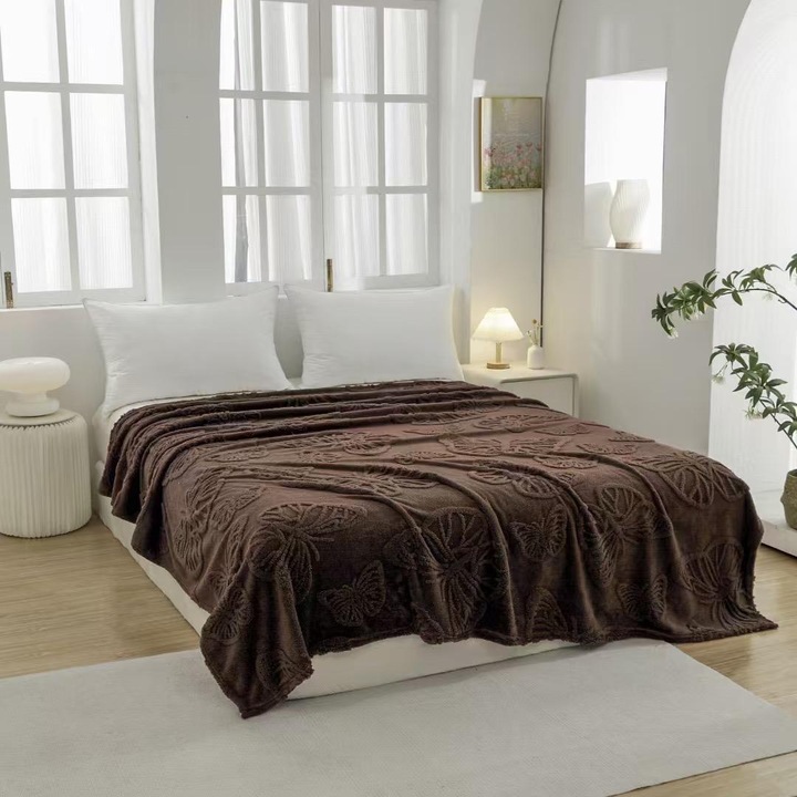 Pătură Cocolino Ralex Pucioasa, Efect 3D, Maro, 200x230cm, Textură Pufoasă