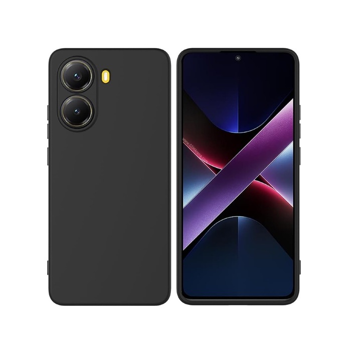 Кейс за телефон, съвместим с Xiaomi Poco X7 Pro 5G, мек силиконов премиум, противоударен, защита на камерата, микрофибърна вътрешност (кадифе), повдигнати ръбове за защита на екрана, черен