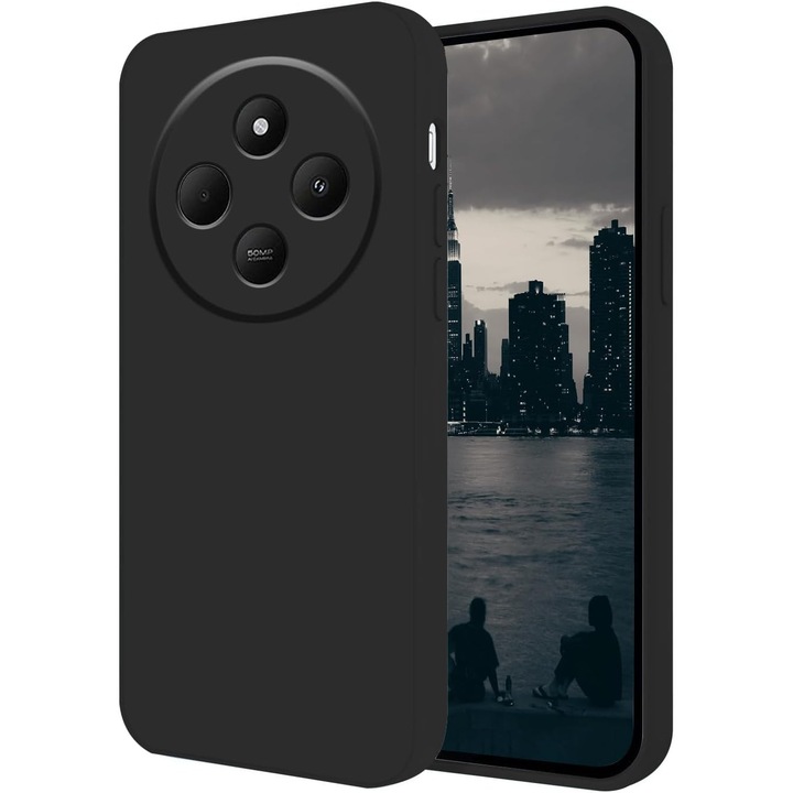Xiaomi Redmi 14C 4G / 14C 5G / Redmi A4 / Poco C75 készülékekkel kompatibilis telefontok, prémium puha szilikon, ütésálló, kameravédelem, mikroszálas belső (bársony), kiemelt szélek a képernyővédelem érdekében, fekete
