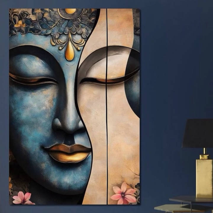 Премиум картина върху платно, LuxCanva® I150, Двойна есенция, 100 X 150 см, 100% памучно платно 400 г/м2, дървена рамка, Дзен, Хармония, Елегантност, Медитация, Баланс, Духовност, Дълбочина, Женска сила, Хол, Спалня