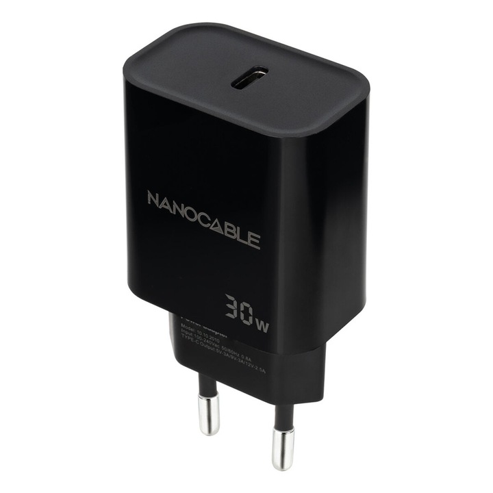 Incarcator de perete NANOCABLE, 30W, USB, USB-C, negru, tip EU