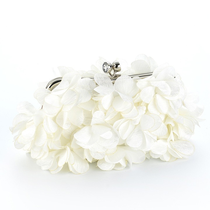 Geanta plic dama satin floral alb 26x8x15cm