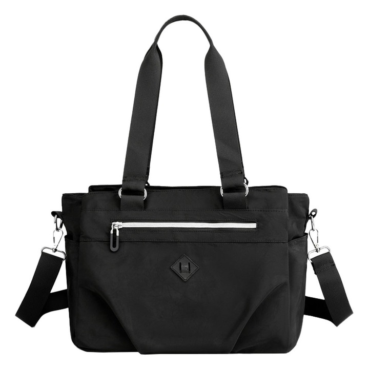 Найлонова чанта тип „тоут“, черна 28x25x16см, с цип, комплект от 1 брой.