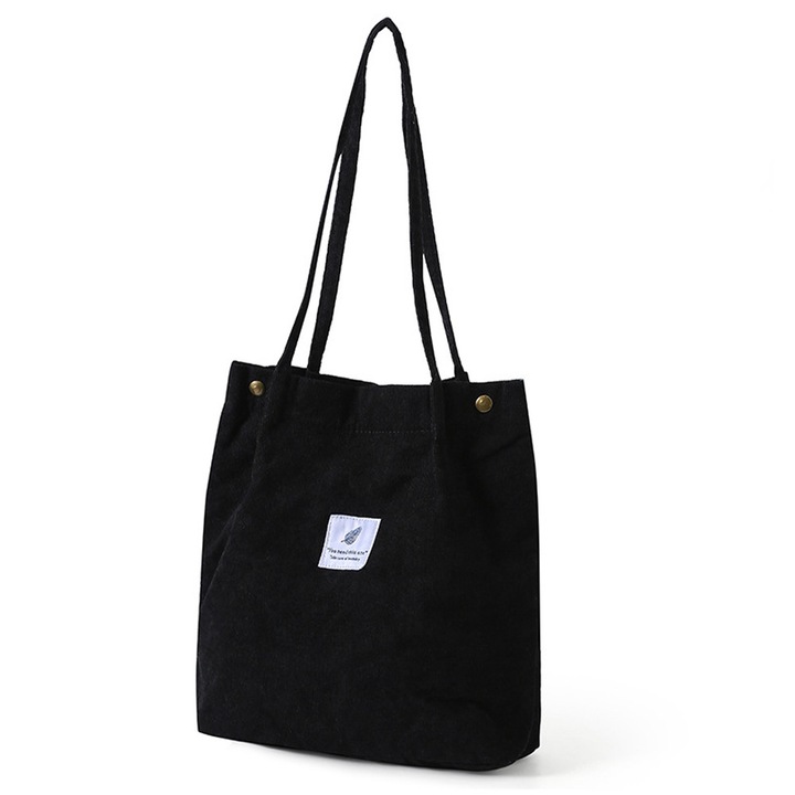 Geanta tote din corduroy, bej, 34x30x12cm, cu curea de umar, set 1 geanta