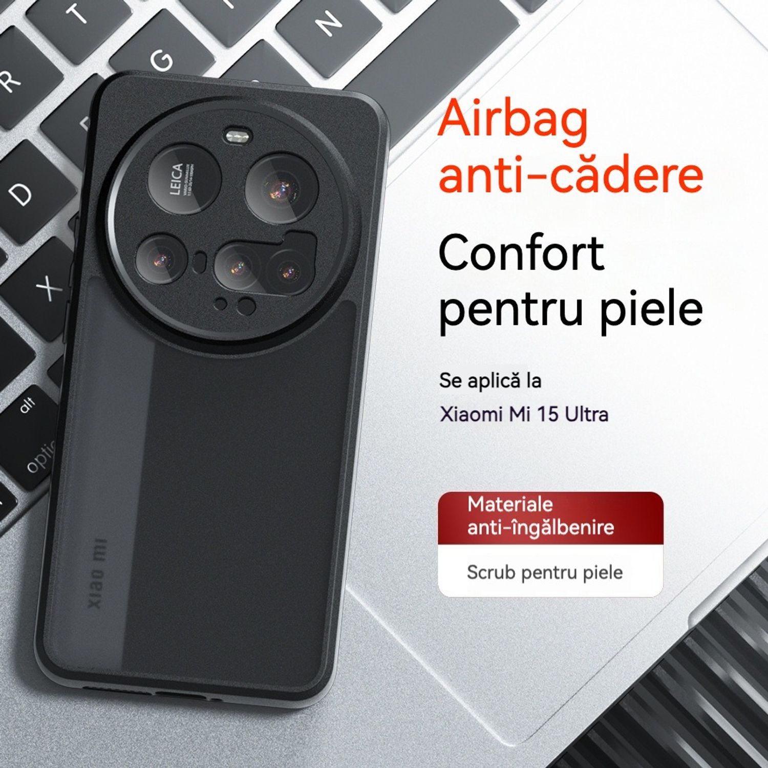 Husa pentru Xiaomi 15 Ultra, TPU/PC, Anti-Shock Protection Hard, Spate Mat, Negru Transparent