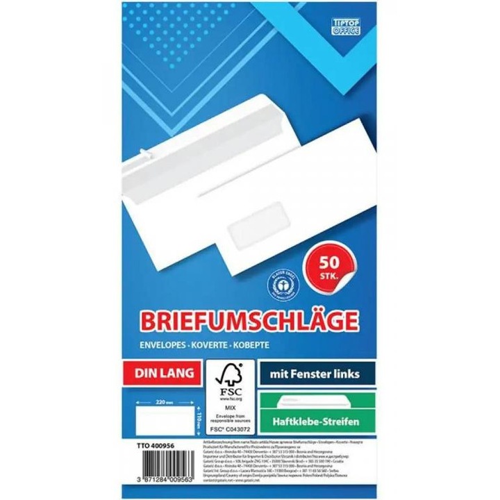 Spirit 4009563 Spirit: Fehér bal ablakos boríték LA/4 11x23cm 50db-os csomag