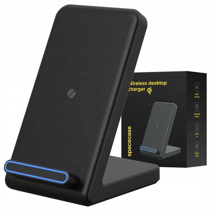 Incarcator wireless Spacecase WM6B, 15W, negru, design minimalist