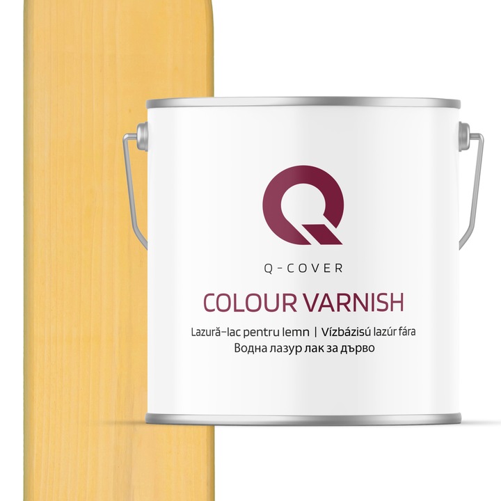 Lazura–lac pentru lemn, Q-Cover, Pin D010, Semimat, pentru interior si exterior, pe baza de apa, rezistent la radiatiile UV, uniformizeaza excelent suprafata, foarte eficient, rezistent la murdarie, usor de aplicat, 5L