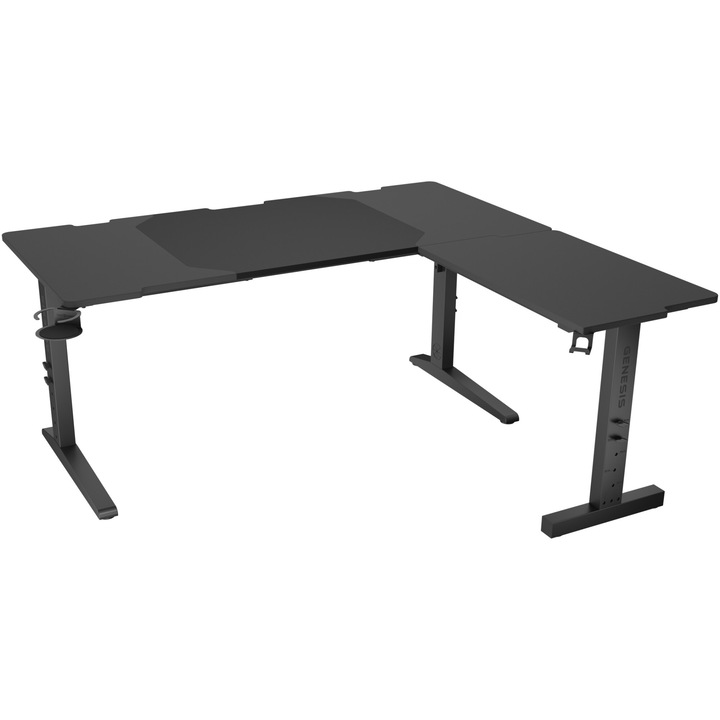 Genesis Holm Modular 160 CORNER Gaming asztal, MDF fém anyag, magasság állítható 70–90 cm, RGB világítás, kábelrendező, fekete