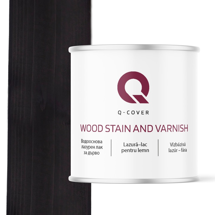 Лак за дърво, Q-Cover, черен, сатен, за вътрешна и външна употреба, на водна основа, устойчив на UV лъчи, отлично изравнява повърхността, много ефективен, устойчив на замърсявания, лесен за нанасяне, 2.5 л