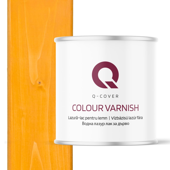 Lazura–lac pentru lemn, Q-Cover, Pin de aur D020, Semimat, pentru interior si exterior, pe baza de apa, rezistent la radiatiile UV, uniformizeaza excelent suprafata, foarte eficient, rezistent la murdarie, usor de aplicat, 2.5L