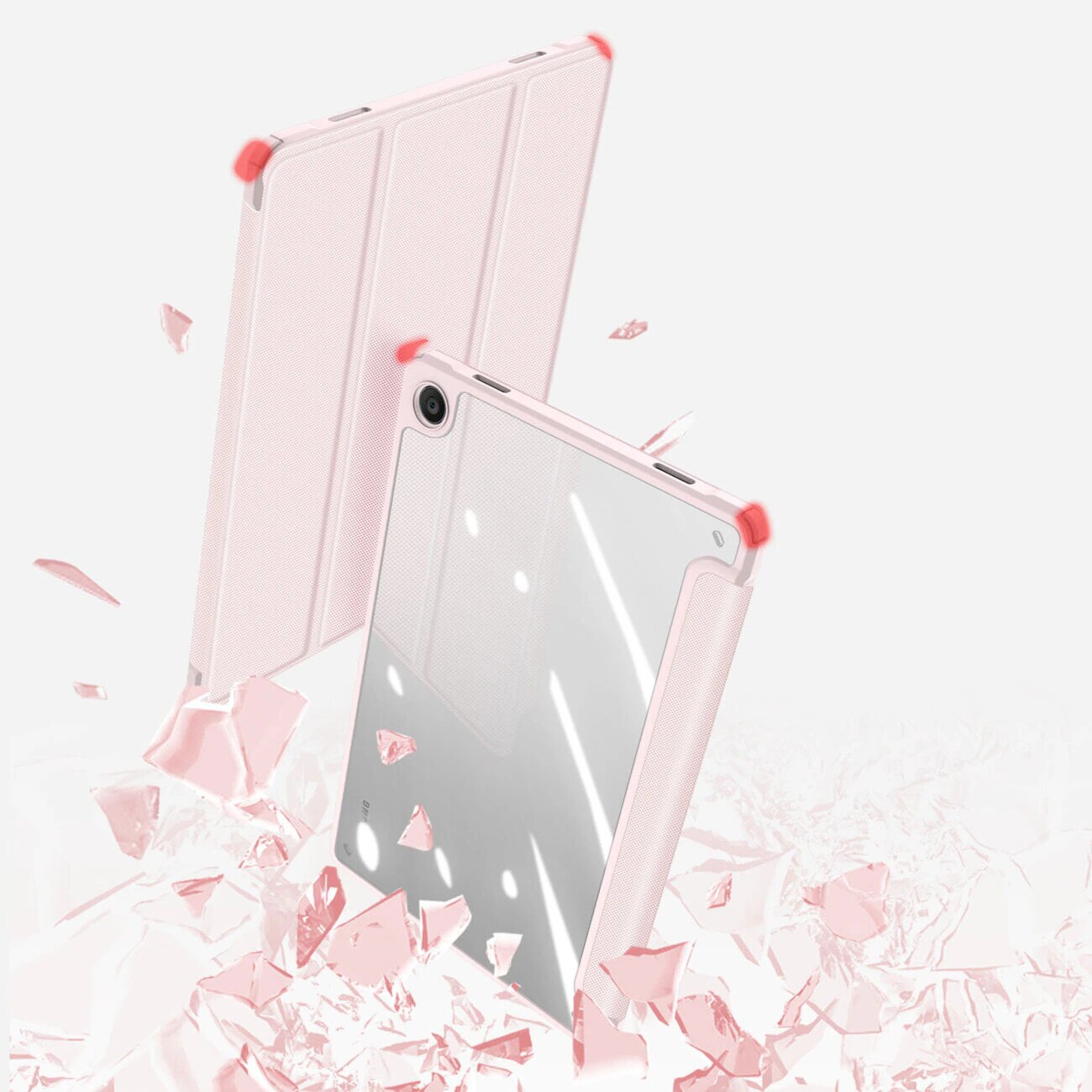 Husa premium pentru Samsung Galaxy Tab A9, 8.7", Sigloo, interior de piele sintetica, suport Smart Pen, spatele din policarbonat transparent, rezistent la socuri, Pink