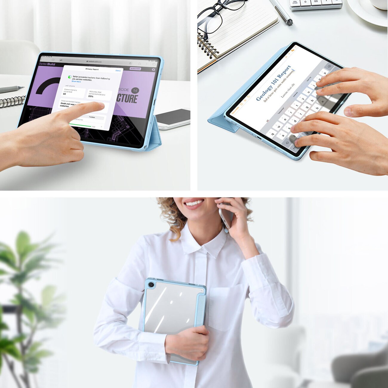 Husa premium pentru Samsung Galaxy Tab A11/A9+(2025/2023), 11", Sigloo, interior de piele sintetica, suport Smart Pen, rezistent la socuri, Blue