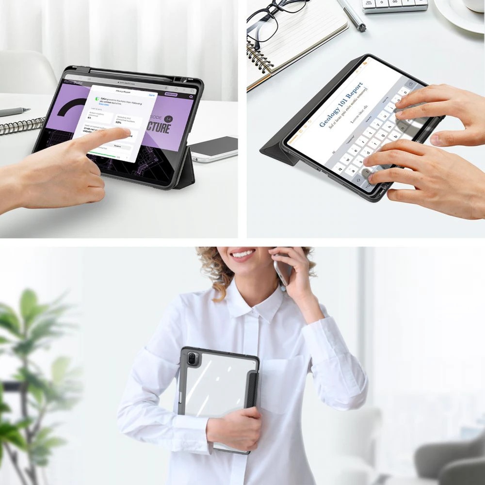 Husa Smart Case cu Auto Sleep/Wake, TPU Flexibil, Suport Stylus, Compatibila cu Huawei MatePad T10 9.7” / T10s 10.1” (2021), Spate Translucid, Negru