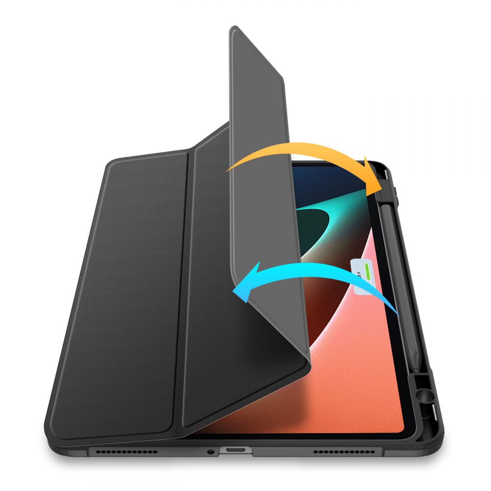 Husa premium pentru Samsung Galaxy Tab A8 (X200/X205), 10.5", Sigloo, interior de piele sintetica, suport Smart Pen, spatele din policarbonat transparent, rezistent la socuri, Black