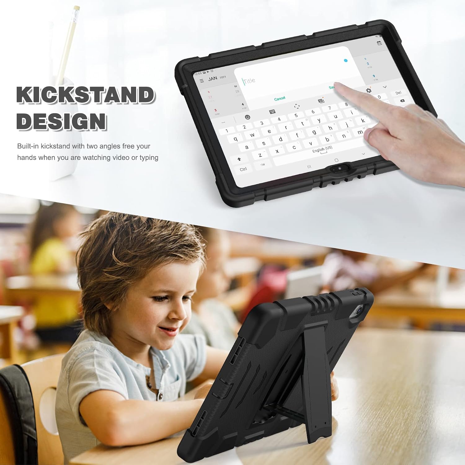 Husa Shockproof Armor pentru Samsung Galaxy Tab A9+, 11", Sigloo, stand Built-in, Protectie 360, Negru