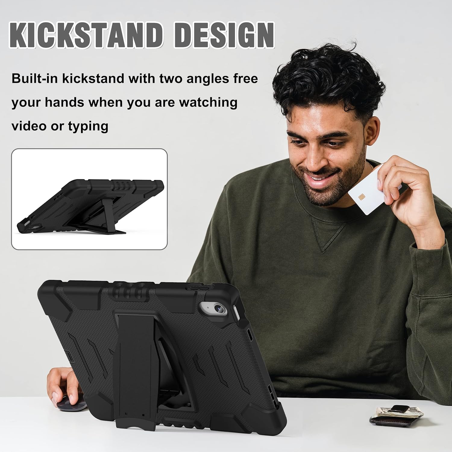 Husa Shockproof Armor pentru Samsung Galaxy Tab A9+, 11", Sigloo, stand Built-in, Protectie 360, Negru