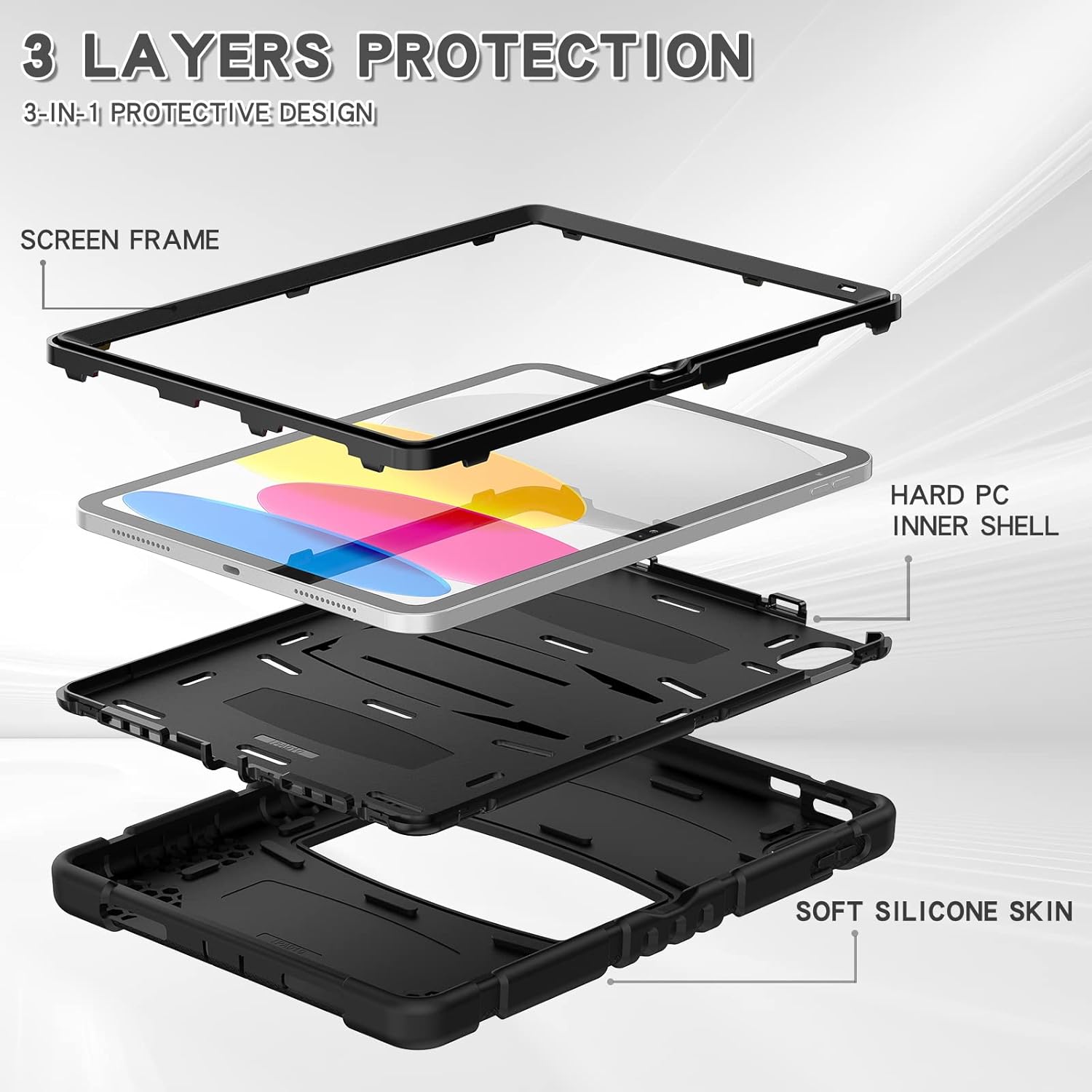 Husa Shockproof Armor pentru Samsung Galaxy Tab A9+, 11", Sigloo, stand Built-in, Protectie 360, Negru