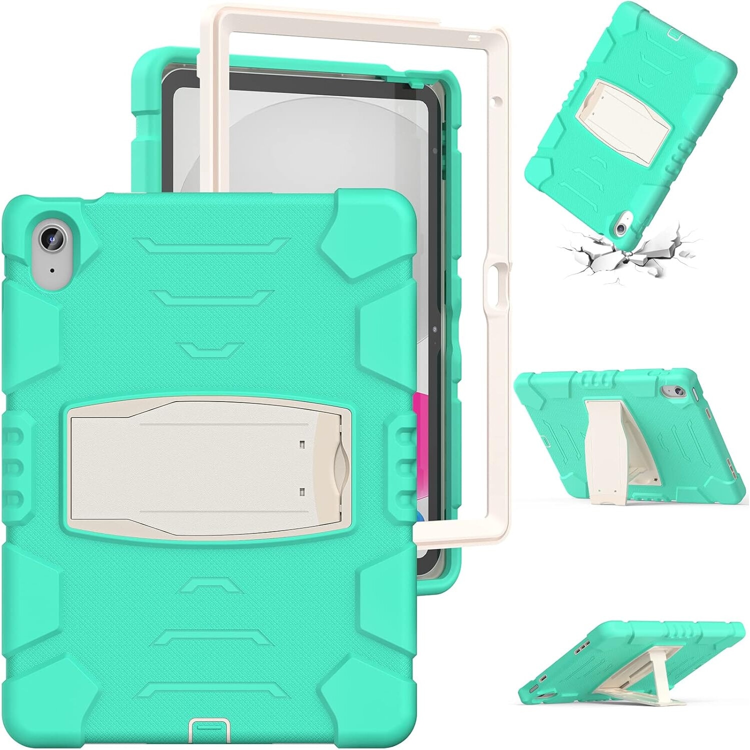 Husa Shockproof Armor pentru Samsung Galaxy Tab A9+, 11", Sigloo, stand Built-in, Protectie 360, Verde Aprins