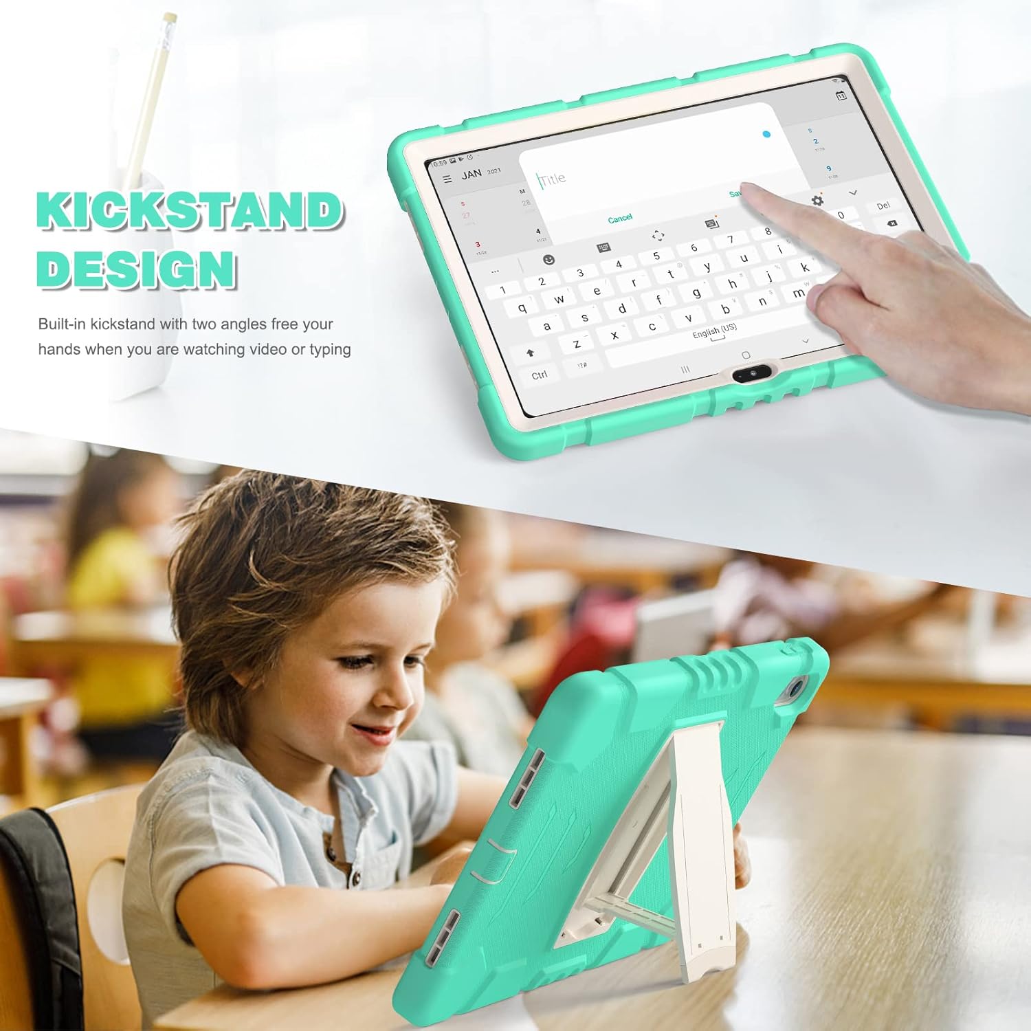 Husa Shockproof Armor pentru Samsung Galaxy Tab A9+, 11", Sigloo, stand Built-in, Protectie 360, Verde Aprins