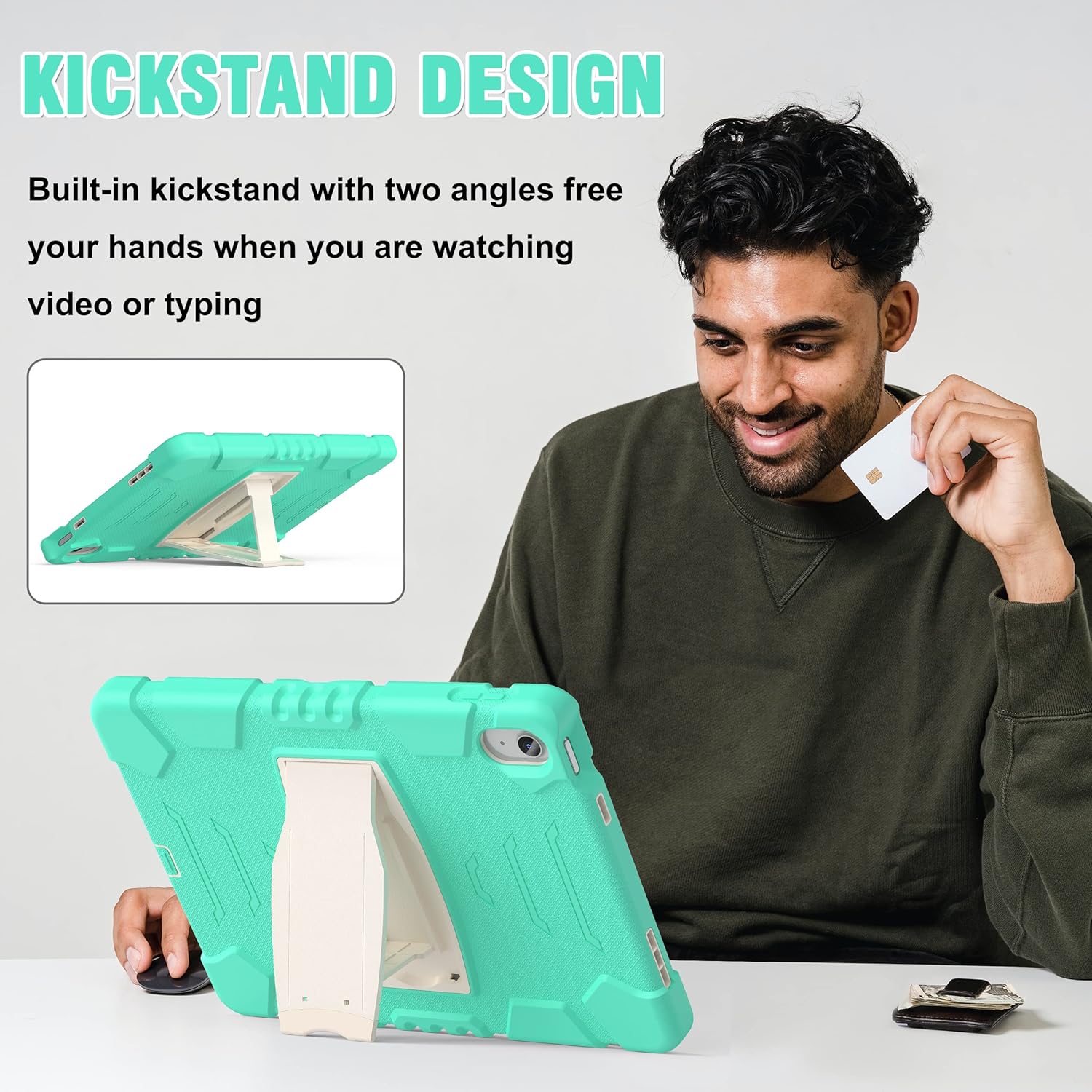 Husa Shockproof Armor pentru Samsung Galaxy Tab A9+, 11", Sigloo, stand Built-in, Protectie 360, Verde Aprins