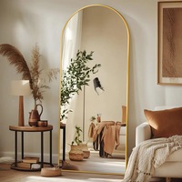 Oglinda de Podea Aurie Elindor® Decorativa, Verticala, Dreptunghiulara, Design Arcada, cu Suport Rabatabil, Montaj pe Perete sau Podea, Ideala pentru Dormitor, Living, Birou, Hol Dressing sau Nunta, Perfecta pentru Mireasa, Rama din Aluminiu, 165x60 cm