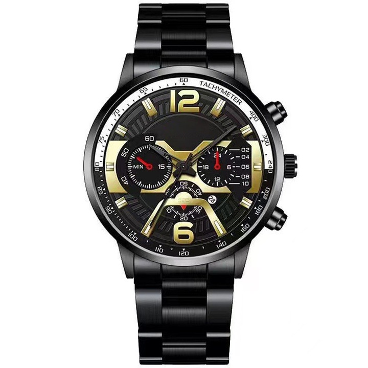 Ceas barbatesc, curea din otel inoxidabil, negru, 23.5x2x1cm