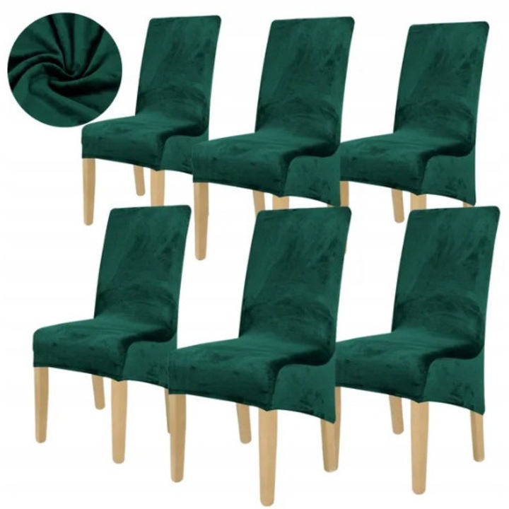 Set 6 buc, Huse pentru scaune, HomeDesign, Flexibil, Ideal pentru living, dormitor, Usor de curatat, Material gros si moale, Velur, 85 cm x 50 cm x 40 cm, Verde sticla