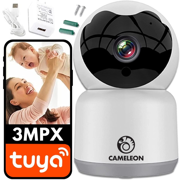 Бебешки видеомонитор Renew Force® с WiFi, 3MPx HD, 355° въртене, 2304x1296px, функция за бебефон, двубандов Wifi, мобилно приложение за iOS/Android, двупосочна комуникация, сензор за движение, проследяване на обекти, бял Q6