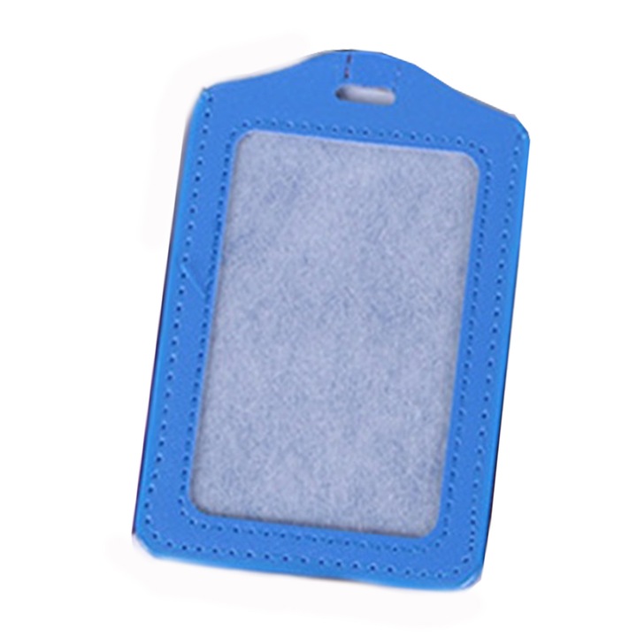 1 Suport de carte de identitate din piele - vertical, albastru deschis, potrivit pentru birouri, angajati, studenti si personal