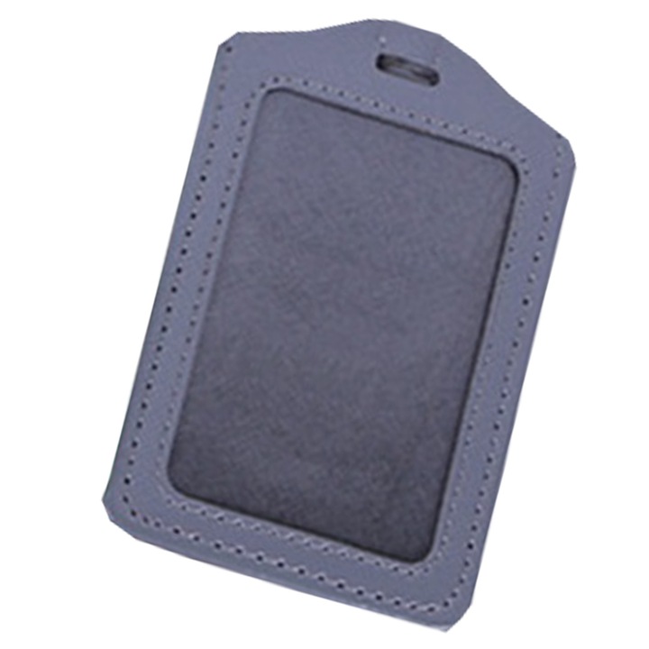 Калъф за лична карта, вертикален, сив, подходящ за офиси, служители, студенти и персонал, кожа