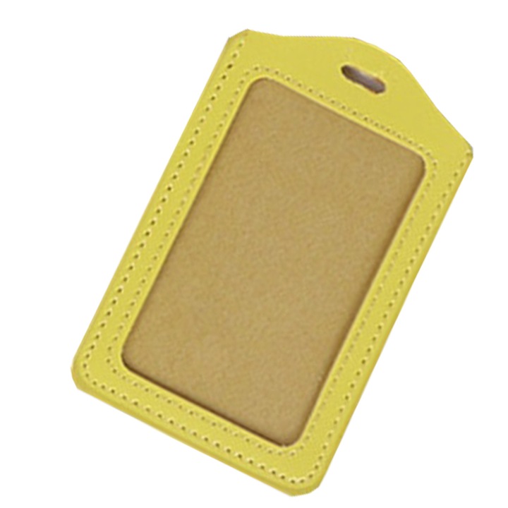 Кожен калъф за лична карта - вертикален, жълт, подходящ за офиси, служители, студенти и персонал