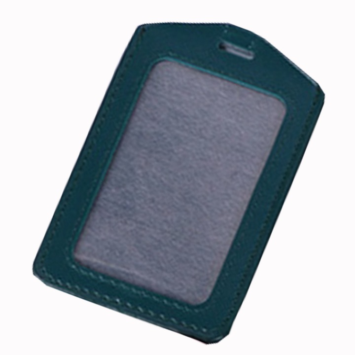 Suport de carte de identitate din piele vertical, verde intunecat, potrivit pentru birou si studiu