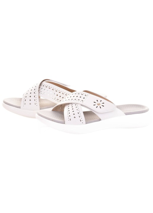 Slapi dama Martinus, piele ecologica, albi, usori, cu velcro