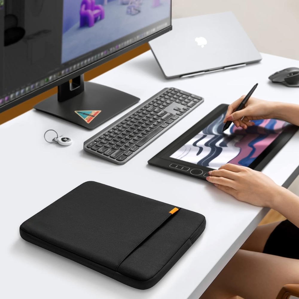 Husa de Protectie 360° pentru Laptop 13/14 Inch, Compatibila cu MacBook Air 13, MacBook Pro 14 M4, M3, M2, M1 (A3403, A3186, A2991, A2780, A2485, A2141, 2019–2024), Surface Laptop 7, Rezistenta la Apa, cu Buzunar pentru Accesorii, Negru