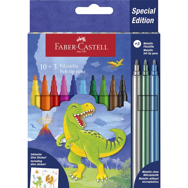 Carioca 10 plus 3 culori dinozauri Faber-Castell