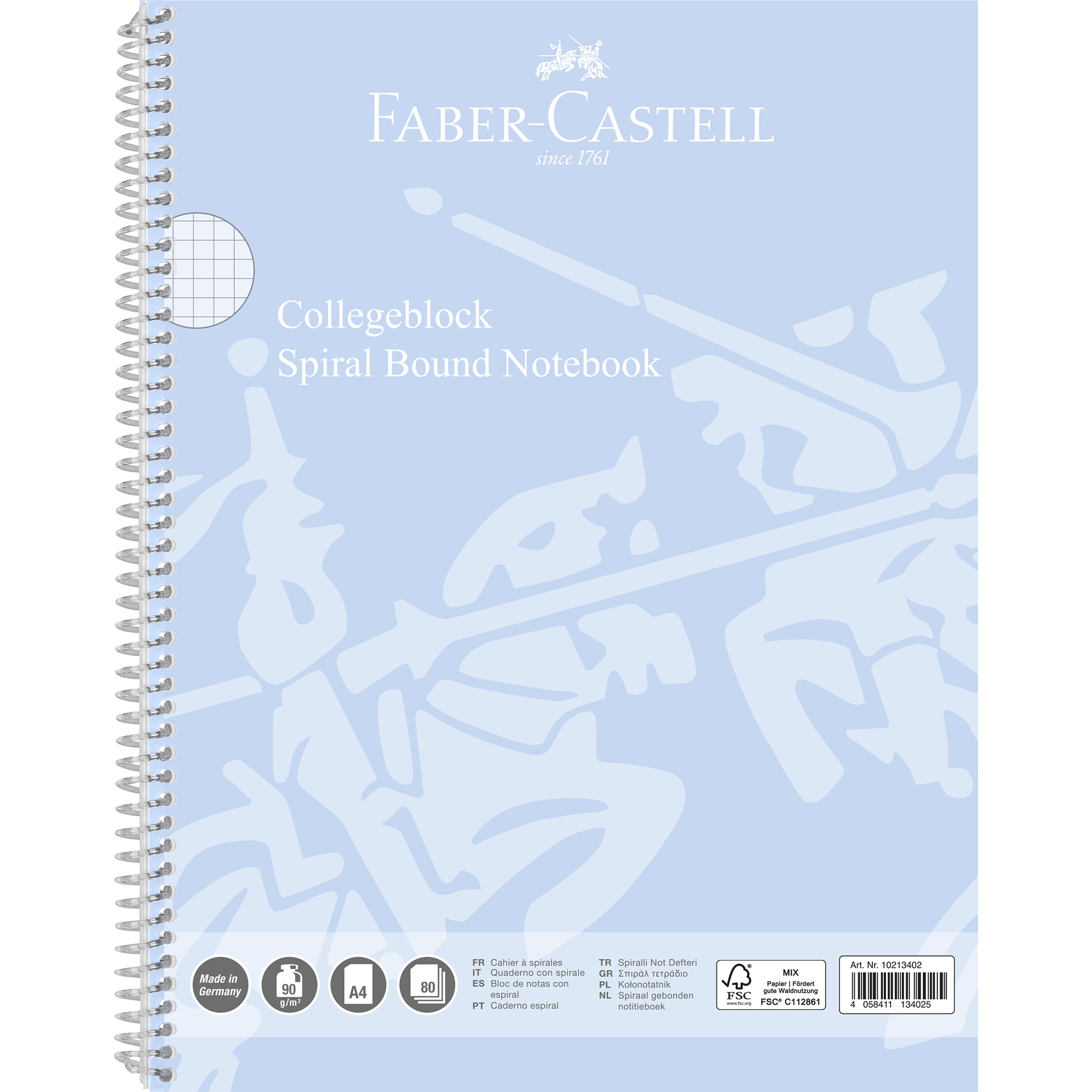 Caiet spira A4 80f 90g AR coperta carton bleu sky Faber-Castell