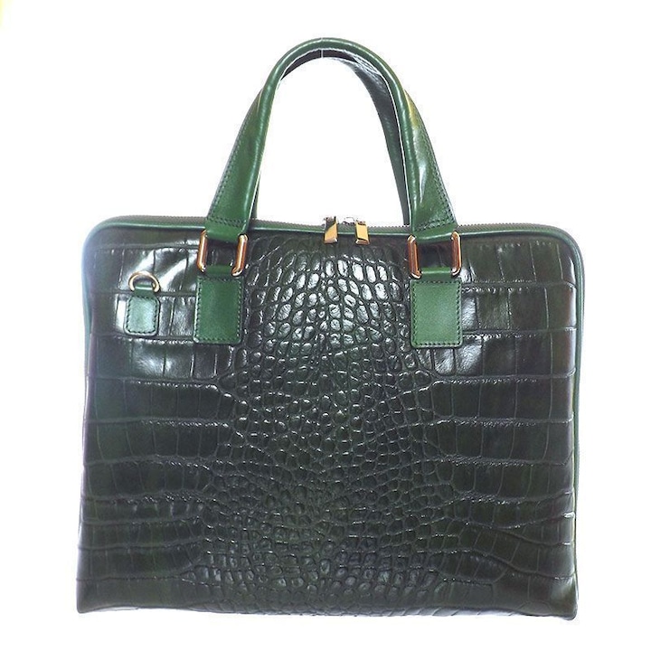 Geanta de dama, Begualshop verde, piele, 38 x 29 x 6 cm