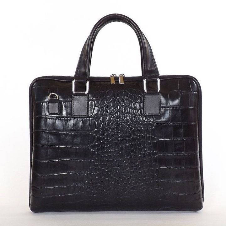 Дамска чанта, черна, кожена, 38 x 29 x 6 см