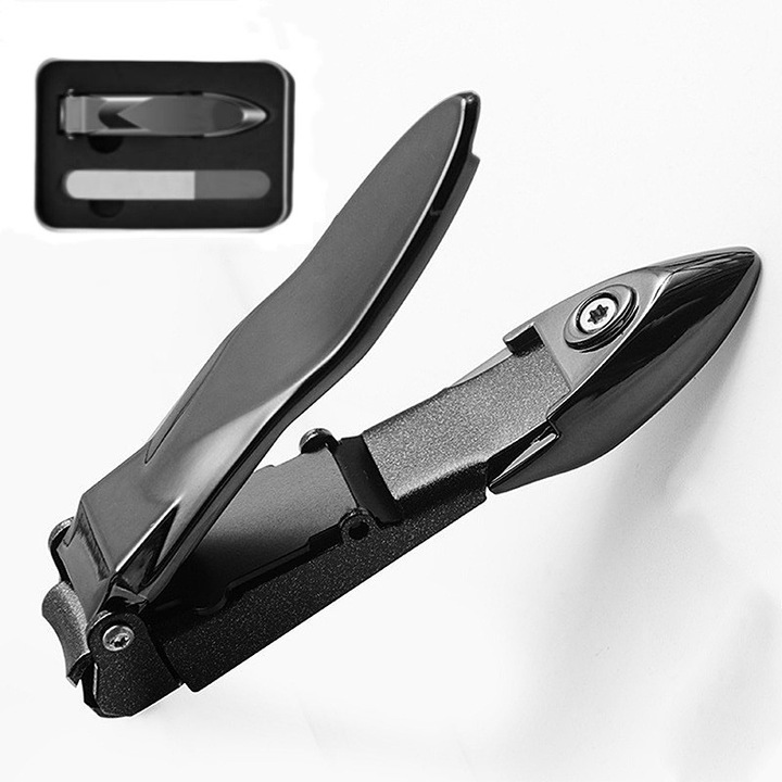 Cleste de Unghii Profesional cu Colector - Ergonom, Anti-Alunecos & Rezistent la Umiditate, Set Cadou Premium cu Pila Gratis in Cutia Metalica Luxoasa