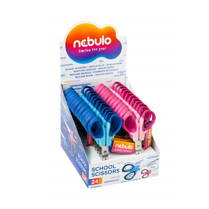 Olló 25cm, hegyes, ergonomikus, iskolai, Nebulo